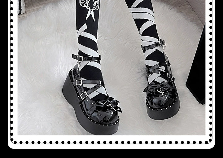 (BFM)Bondora~Devil Cross~Punk Lolita Shoes Cross High Platforms Shoes   