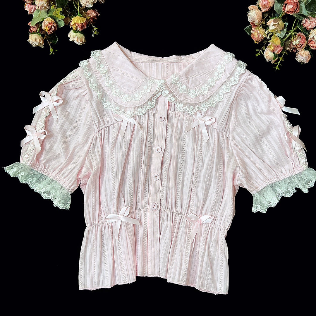 DMFS Lolita~Sweet Lolita Shirt Doll Collar Blouse High-waisted   