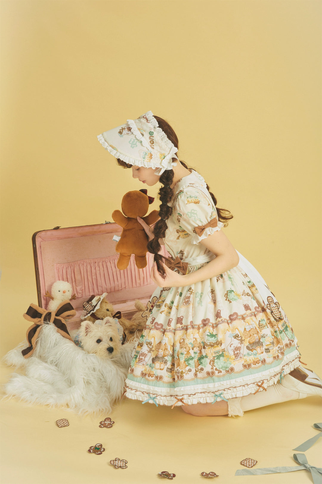 Babyblue~Little Bear Honey Jar~Kawaii Lolita Short Sleeve OP Gingerbread Man Embroidered Dress   