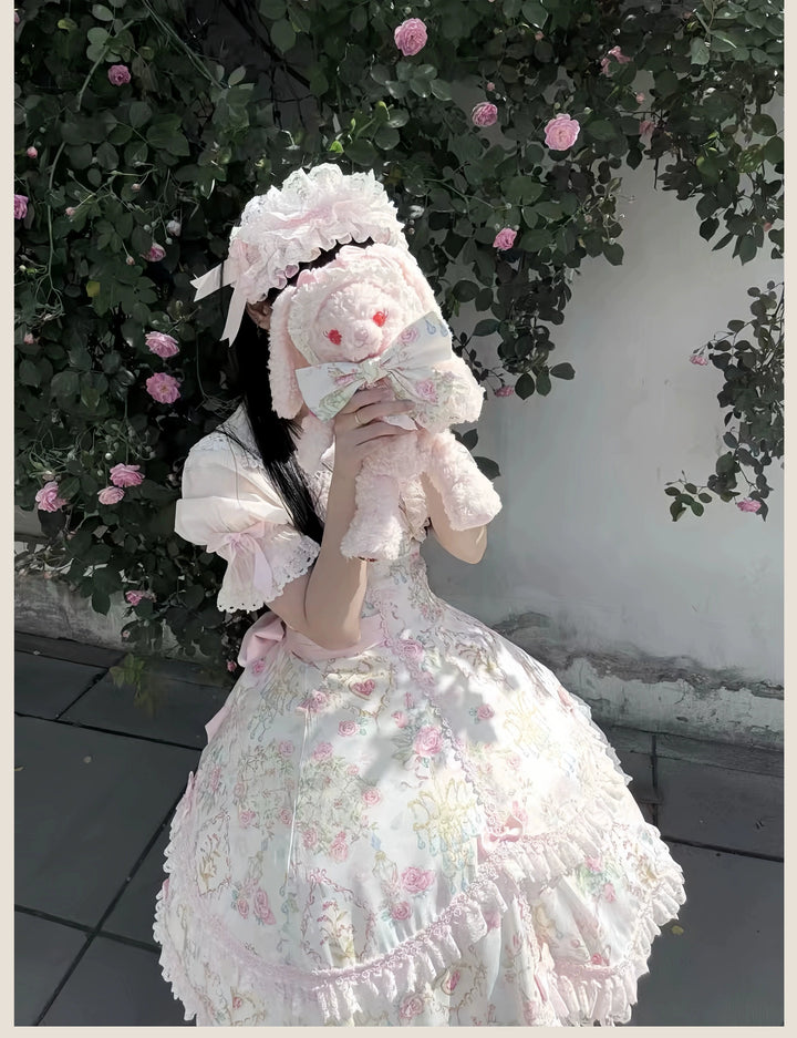 TaTaTa Lolita~Spring 2025~Old School Lolita Jumper Dress with Floral Prints & Lace