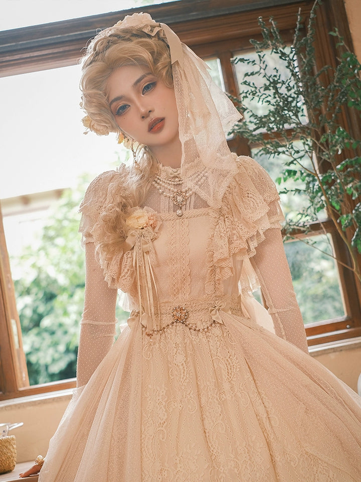 BittterSweet~Vintage Lolita OP Dress Old School Lace Long Dress   
