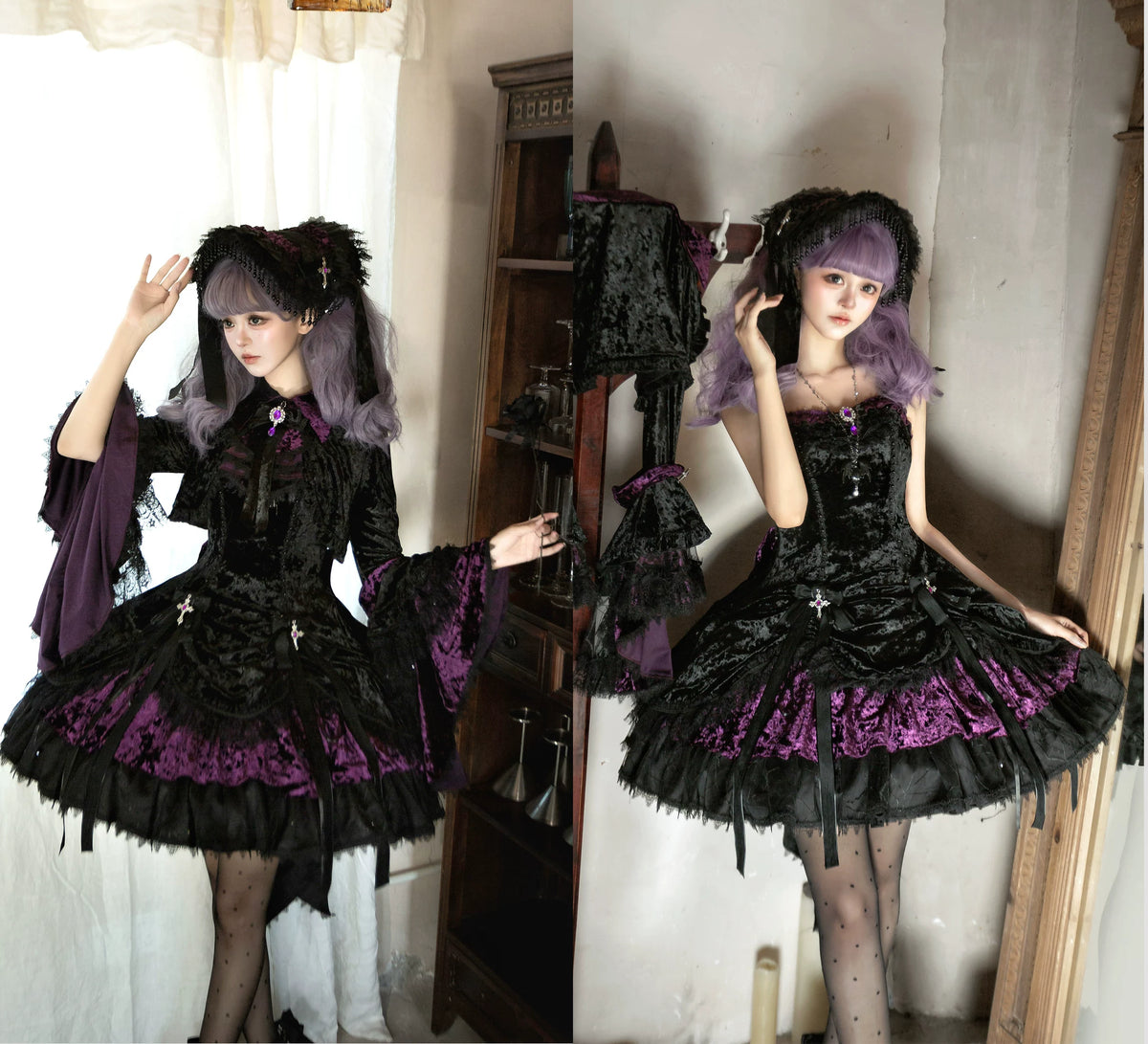 Dark Raven Poem - Gothic Lolita JSK & Bolero Dress Set, Diamond Velvet 45967:869782