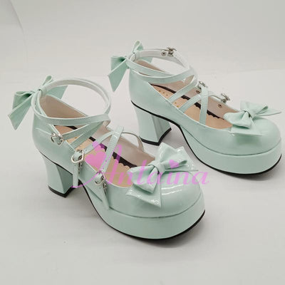 (Buyforme)Antaina~ Popular Japanese Lolita Bow Strap Multiple Colors 36 mint green shining (heel back 7.5cm front 3cm ) 