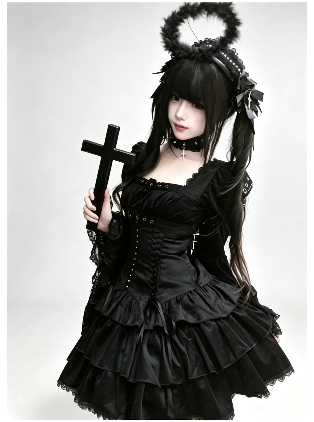 White Night Feather - Gothic Lolita OP Dress & Leg Warmers Set, Angel Cross Theme 46055:874021