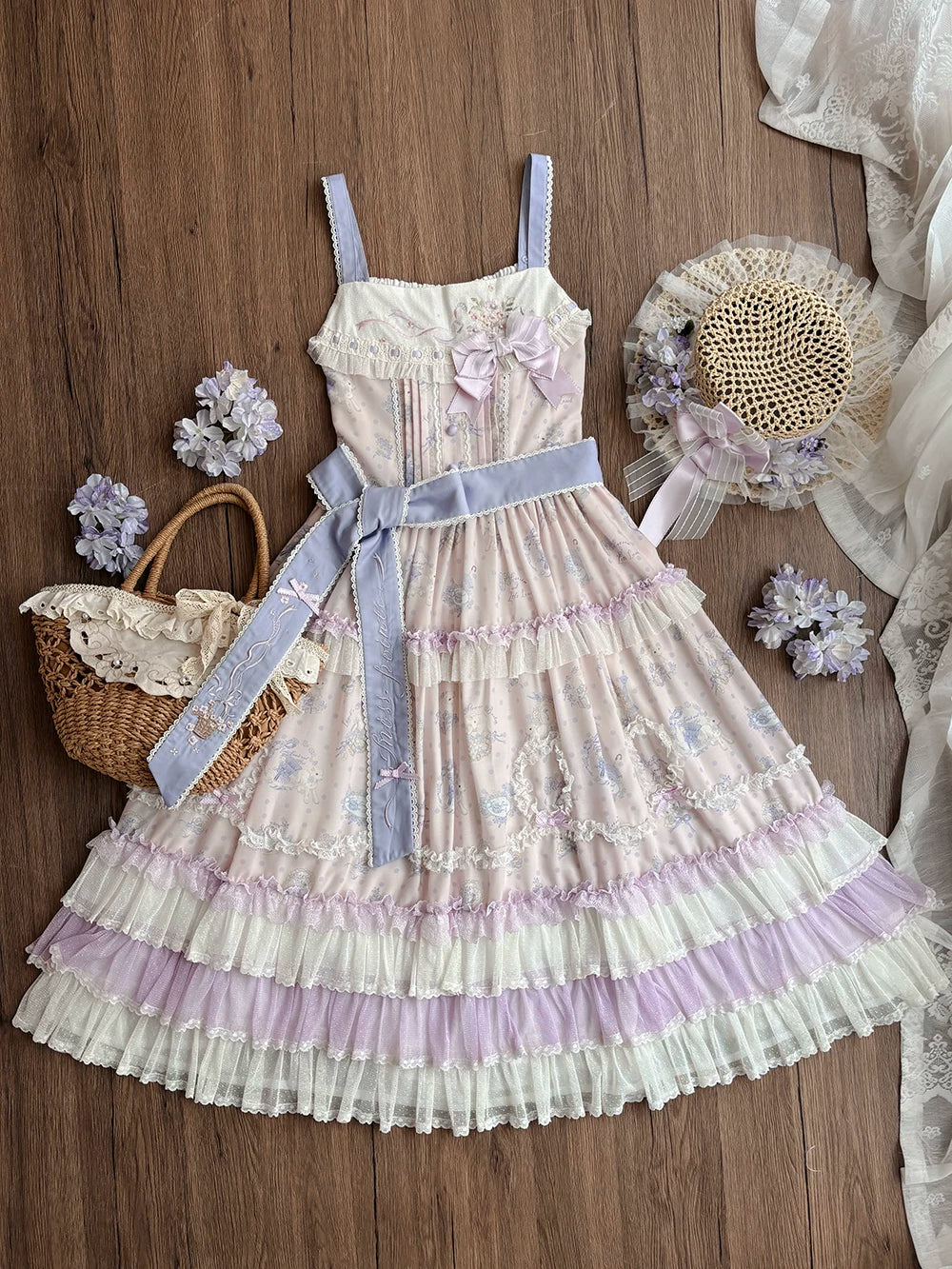 Bloom Lamb - Classic Lolita Embroidered JSK Dress, Tiered Hem (Purple / 2XL L M S XL XS) 45519:851319
