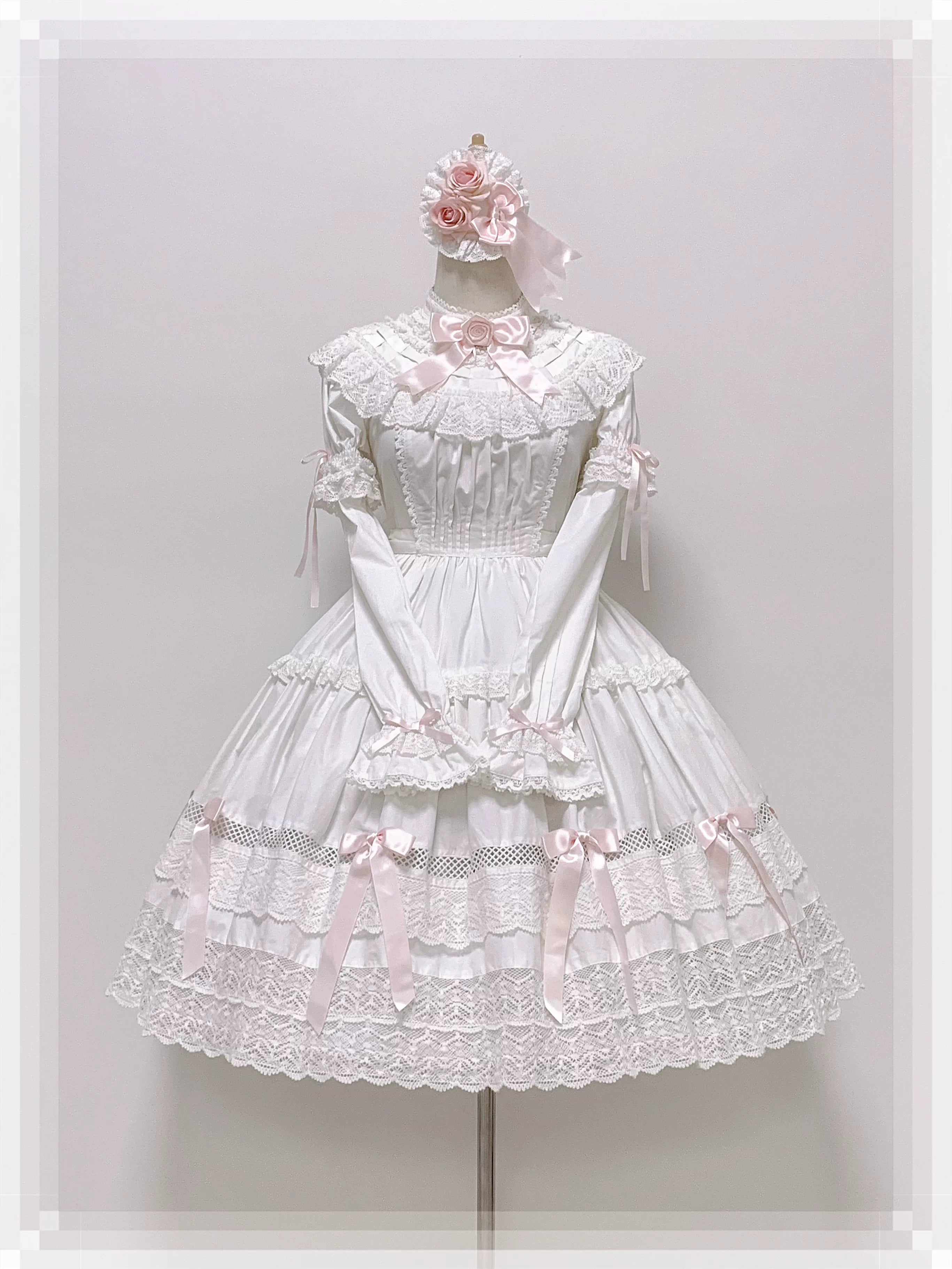 Edelburg Rose - Old School Lolita Cotton OP Dress Set, Detachable Sleeves (L M S XL) 45685:859057
