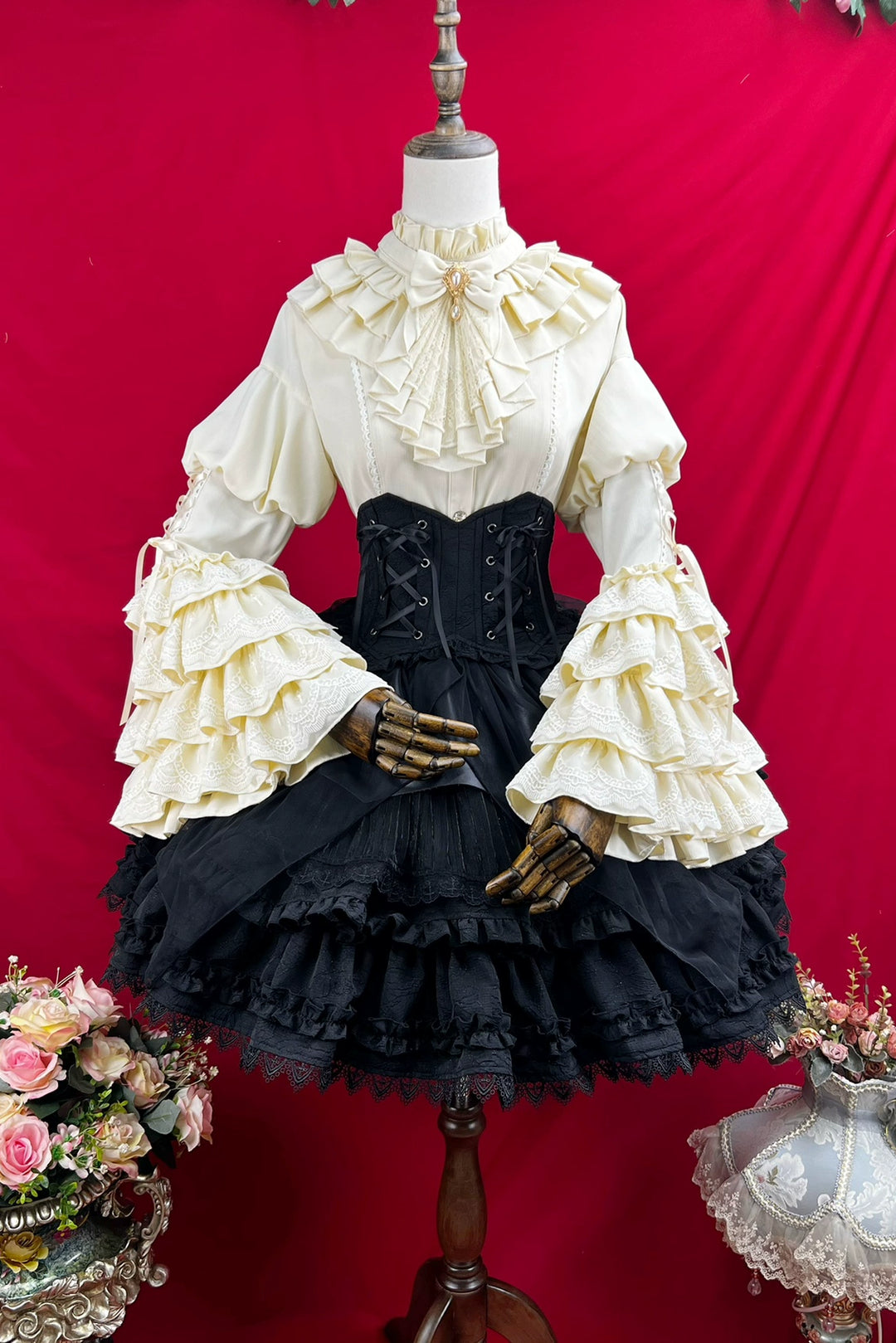 DMFS Lolita~Good and Evil Angel~Gothic Lolita SK Set Retro Princess Sleeve Blouse