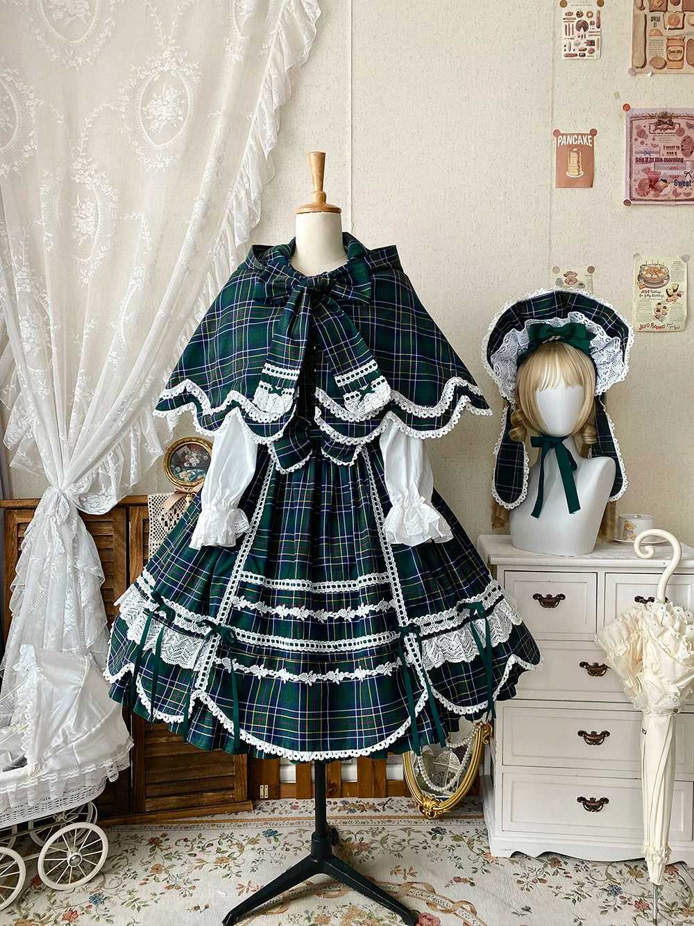 Plaid Petal Bunny - Old School Lolita Plaid JSK Dress, Side Pockets 44674:818445