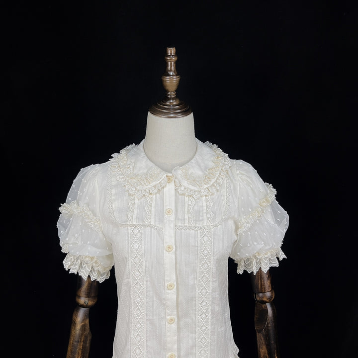 DMFS Lolita~Lollipop~Sweet Lolita Shirt with Double-Layered Puff Sleeves