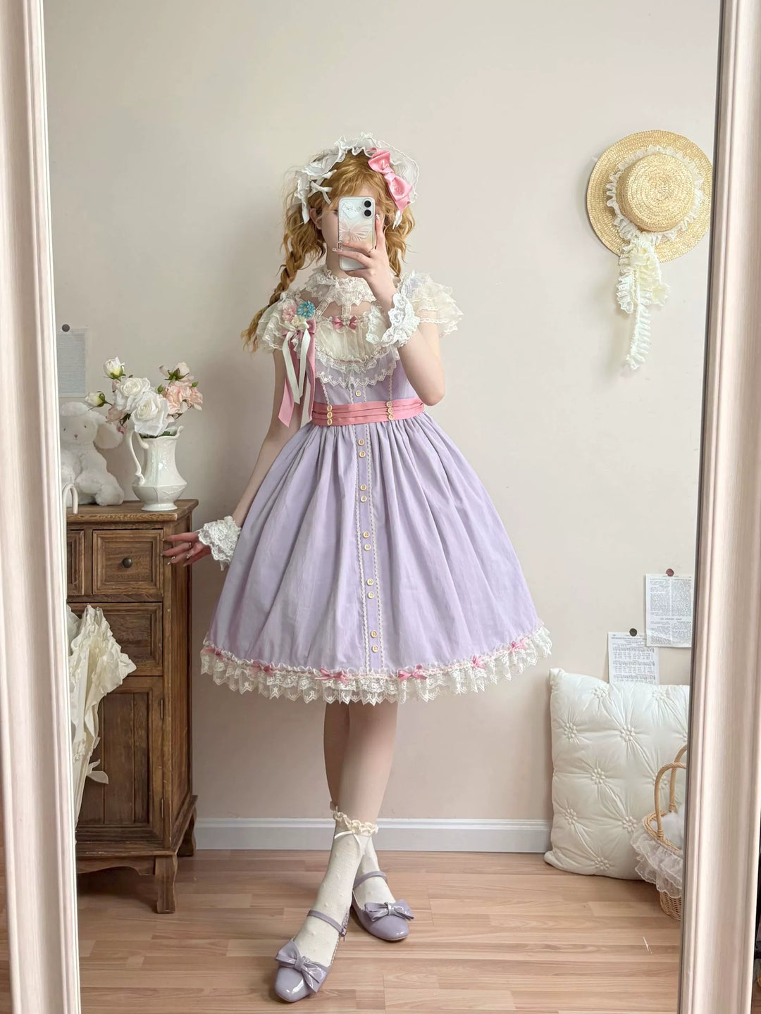 Uncle Wall Original - Fluttering Cherry Spring Strings - Cotton Sweet Lolita JSK Dress