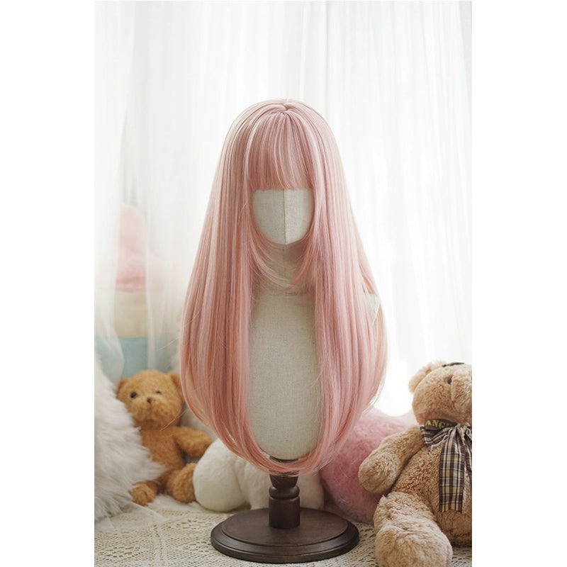 Imperial Tea~Daily Lolita Wig Matte Color Long Wigs Grapefruit Pink  