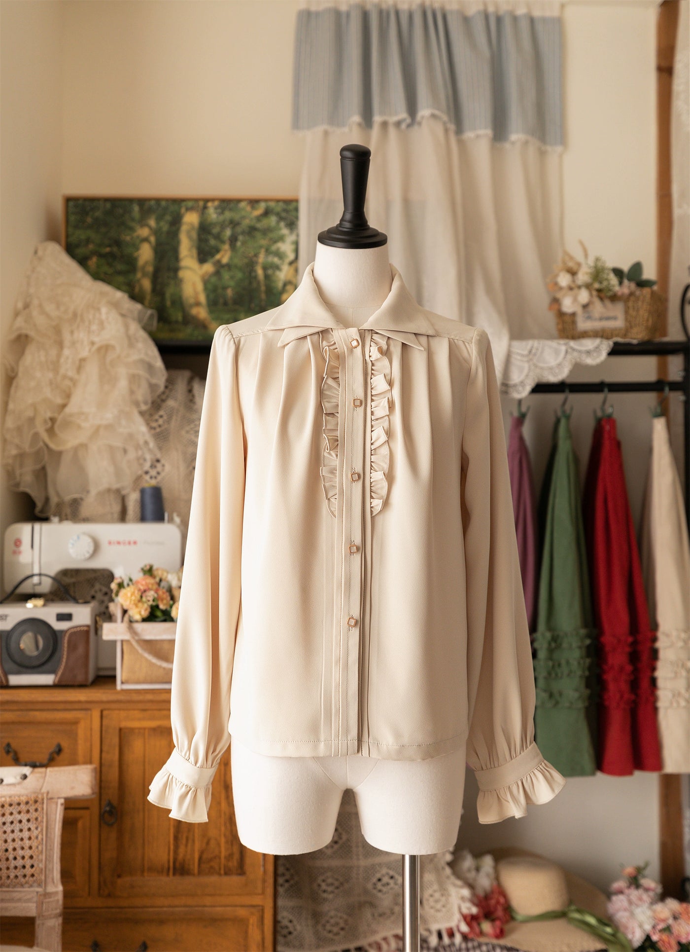Forest Wardrobe~Forest Basket~Elegant Lolita Shirt Retro Dual Collar Versatile Shirt S Ivory 
