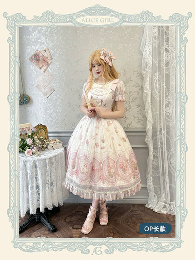 Alice girl~Night Rose~Elegant Lolita OP Dress Floral Print Dress Short Sleeve   