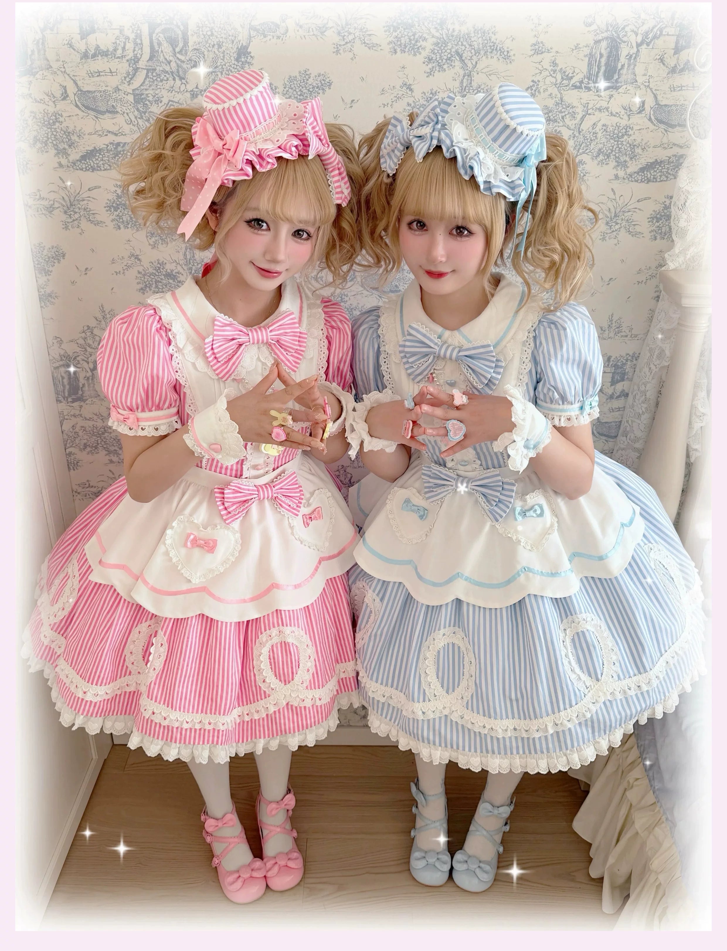 Candy Shop Manager - Old School Lolita Striped OP Dress, Detachable Apron