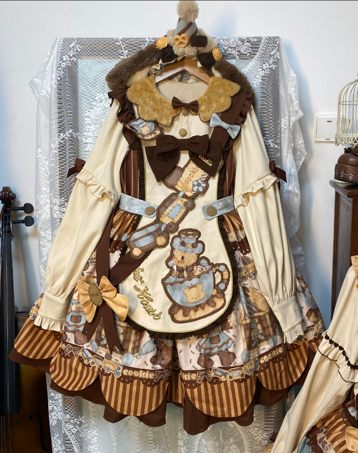 Star Fantasy~Bear Biscuit~Sweet Lolita Dress Winter Lolita OP and Salopette   