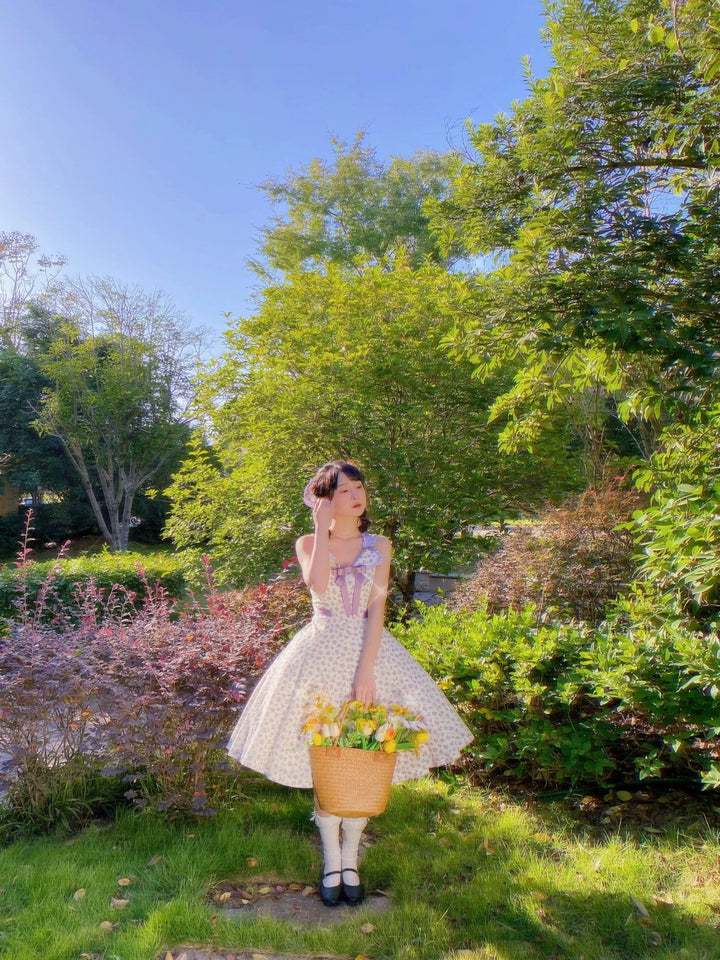 (BFM)TCutey~Enchanting~Sweet Lolita JSK Dress Floral Print High Waist Lolita Dress   