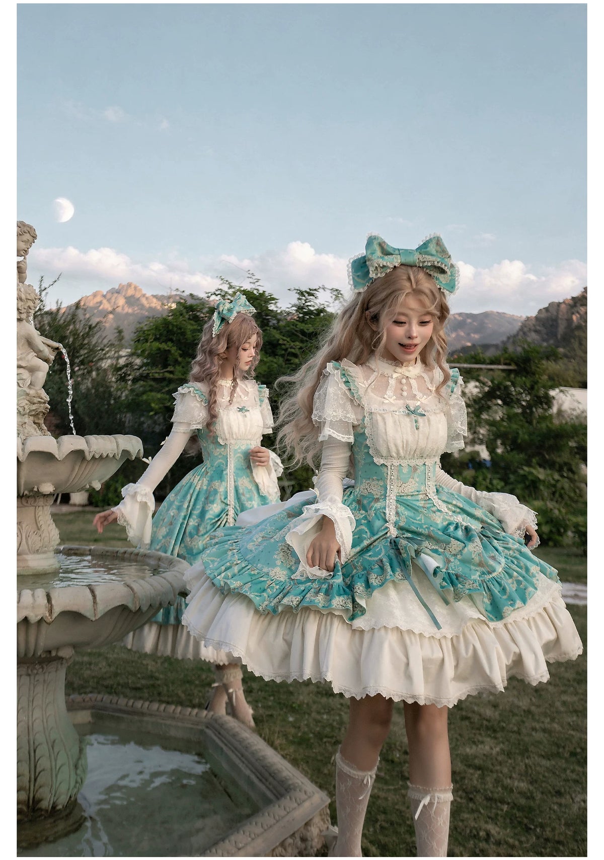 Old Courtyard Floral Letter - Classic Lolita Printed JSK Dress Set, Drawstring Lift-up Hem 46102:875319