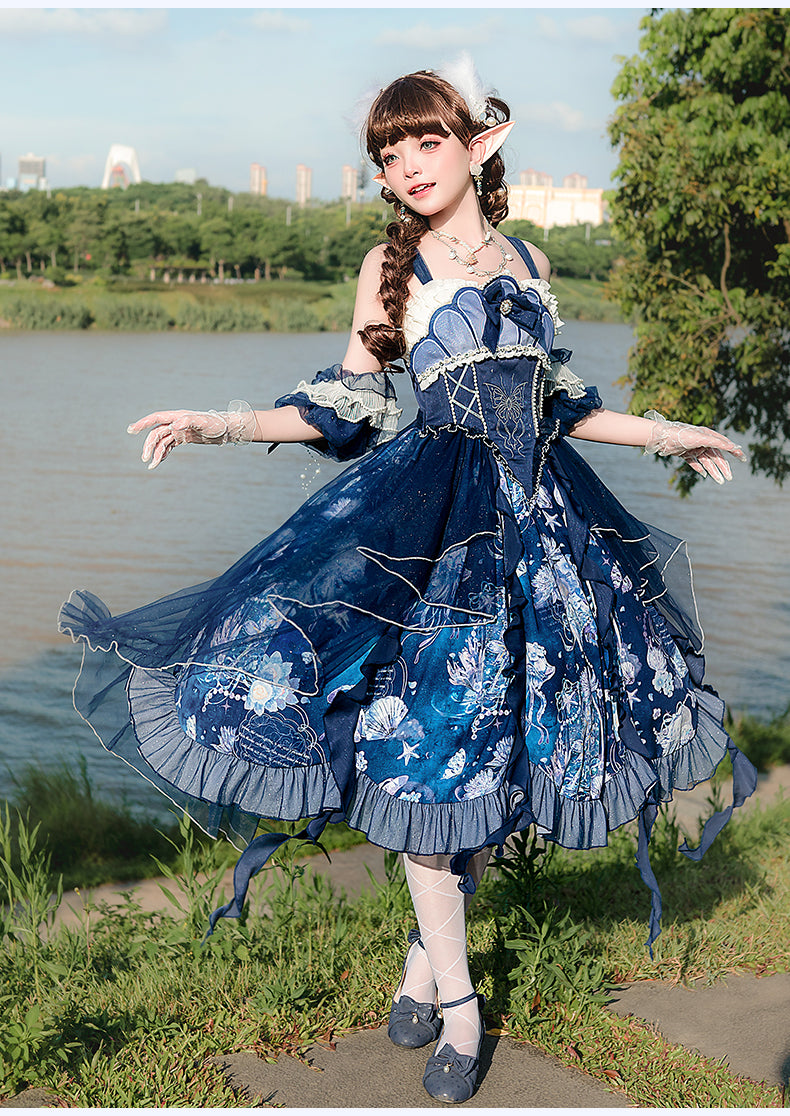 YingLuoFu~Original Elegant Lolita Blue Lolita JSK   