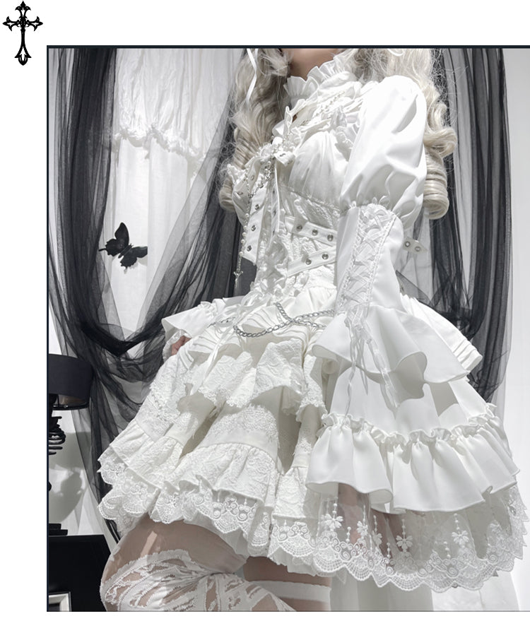 (Buyforme)Ocelot~Gothic Lolita Halloween Bat Black and White Blouse