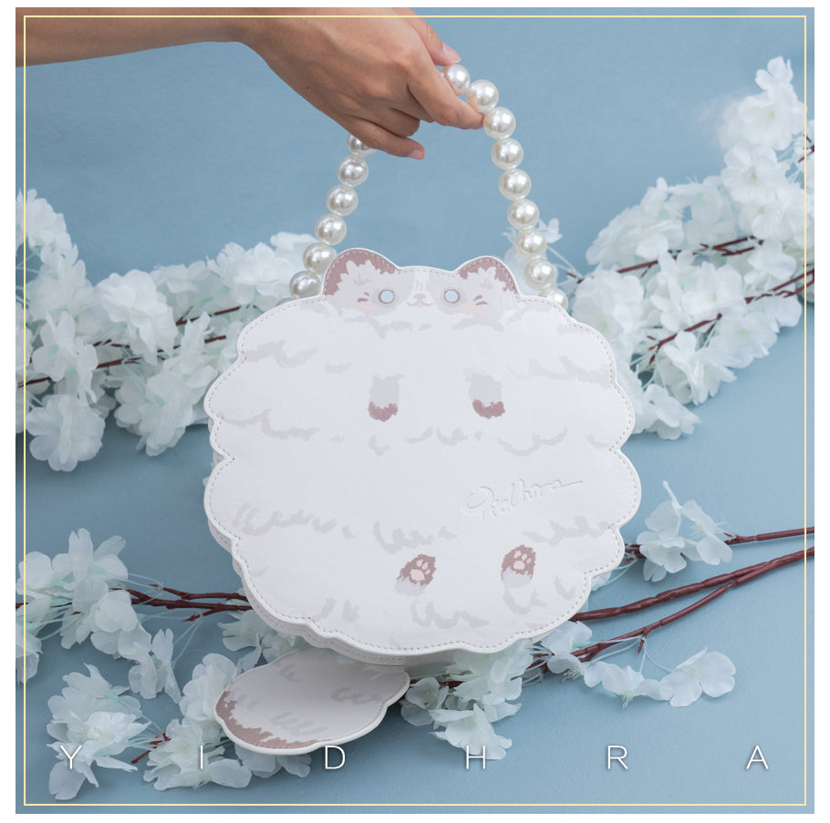 Yidhra - Printed Kawaii Cat Leather Shoulder Bag white ragdoll (pearl portable chain version)