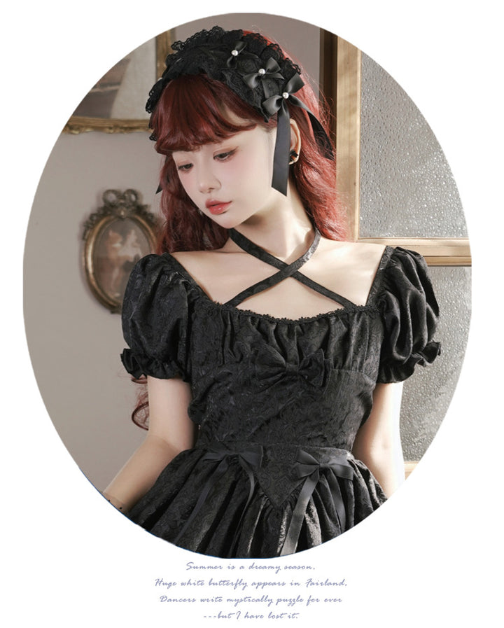 Eieyomi~Thorn Rose~Gothic Lolita Three-layer Ruffle Black OP   