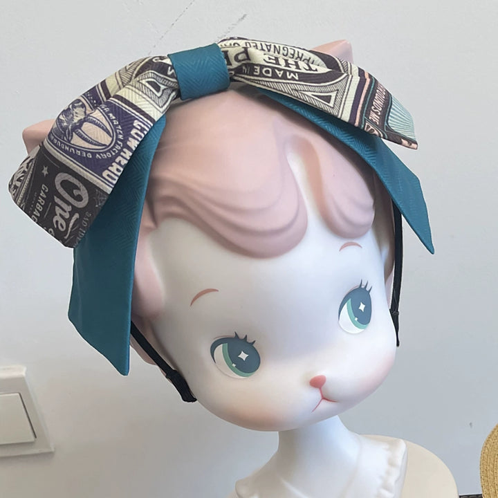 Miss Cube - Antique Label - Retro Lolita KC Straw Hat Bow Tie Blue Sparrow KC