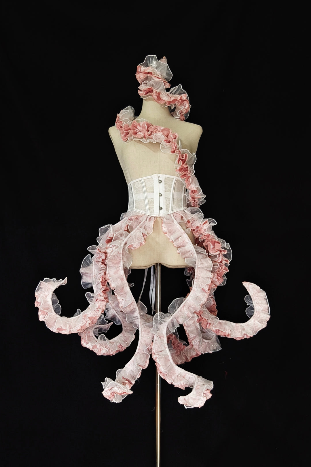 Camouflage Humanoid~Enigmatic Engulf~Ouji Lolita Shirt Tentacle-like Petticoat and Matching Blouse Pink-white tentacle-like petticoat (with eight free pins) only XS Long version