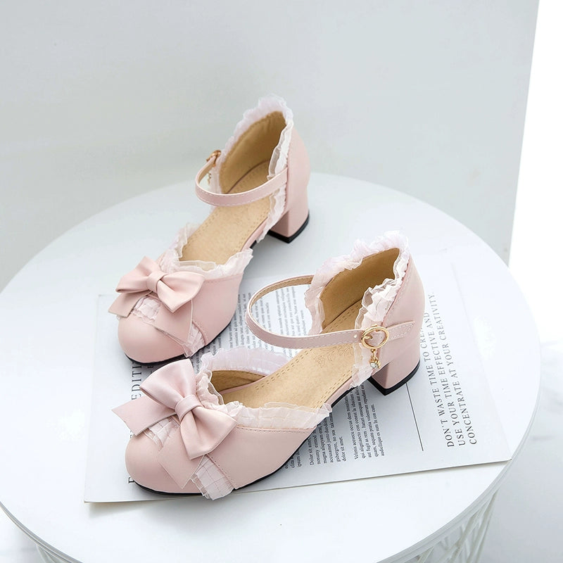 Yana - Sweet Lolita Shoes Round Toe Students Chunky Heel Pink 33