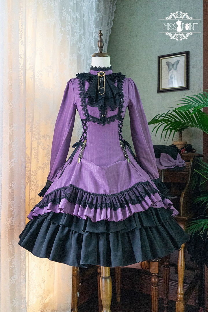 Miss Point~Perintz Manor~Gothic Lolita OP Long Sleeve Retro Lolita Dress XS Solid light purple 