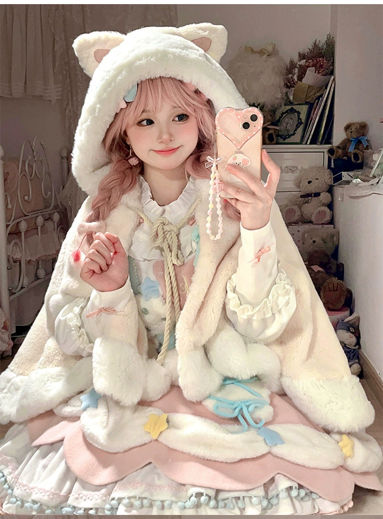 Mewroco~Lucky Star~Winter Sweet Lolita SK Kawaii Cat Ear Cape Suit 40052:649964