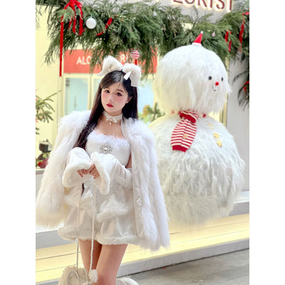 (BFM)Diamond Honey~Snow Country Elf~Elegant Lolita Dress Set with Plush Sparkling Diamonds S white dress 