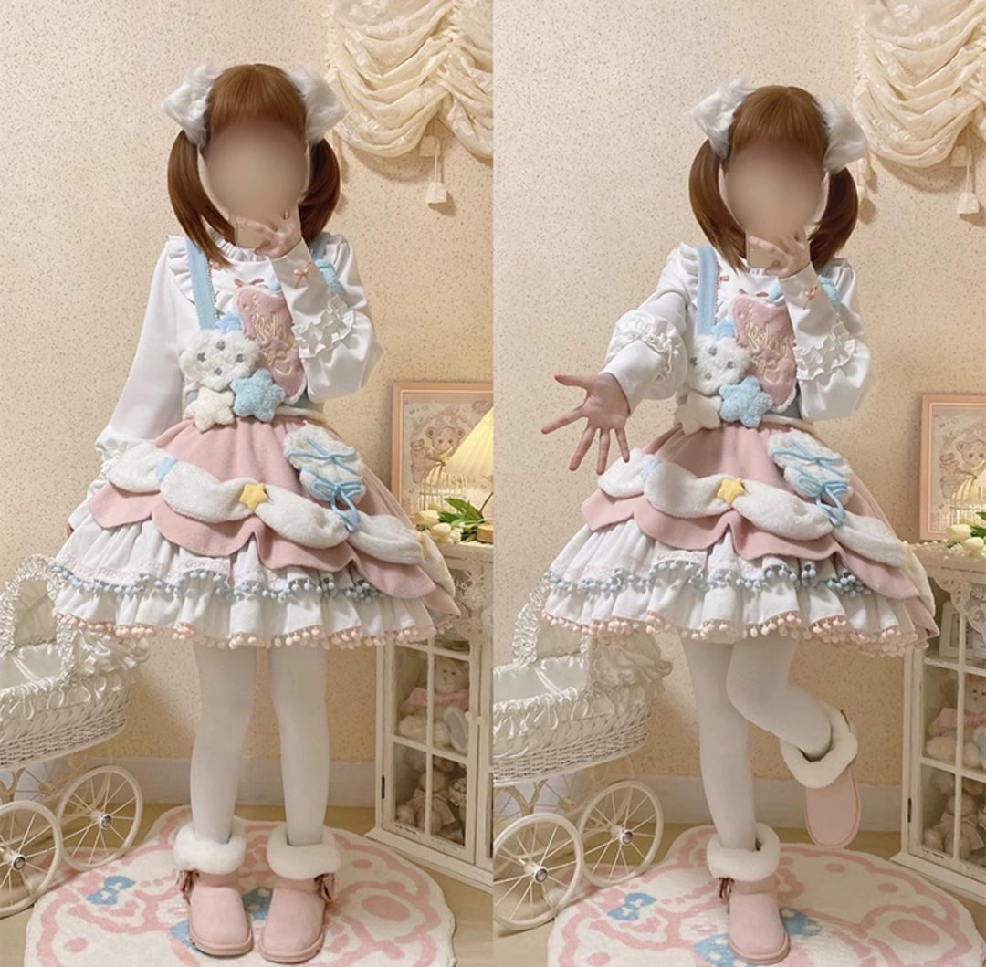 Mewroco~Lucky Star~Winter Sweet Lolita SK Kawaii Cat Ear Cape Suit 40052:649982