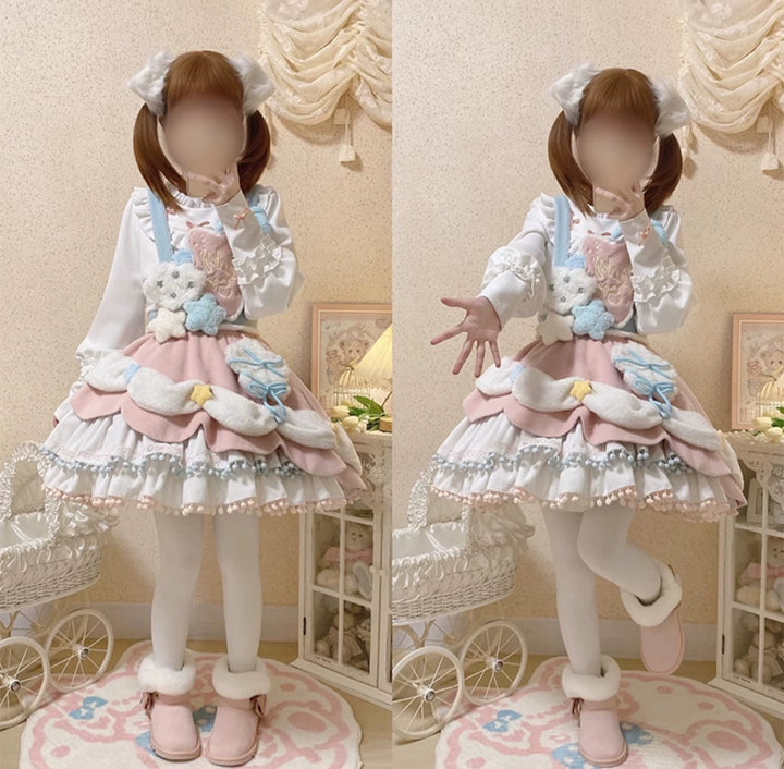 Mewroco~Lucky Star~Winter Sweet Lolita SK Kawaii Cat Ear Cape Suit 40052:649982