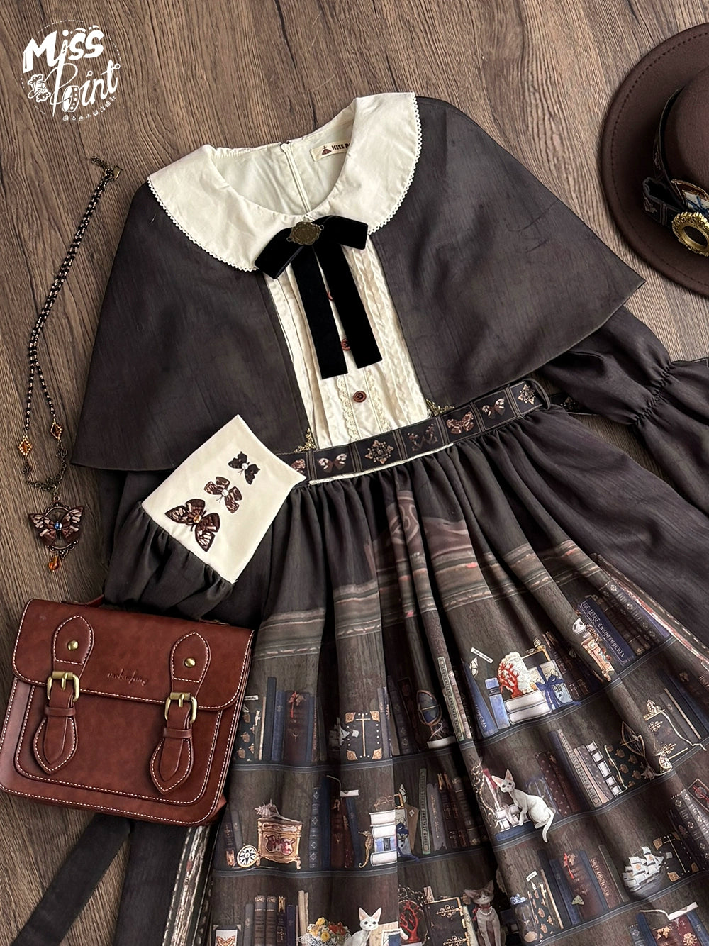 Miss Point - German Bookshelf - Classic Lolita OP Dress & Detachble Cape 44023:792377
