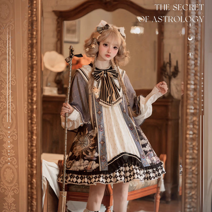 Honey Machine~The Secret Of Astrology~Kawaii Casual Lolita Printed OP Dress Long Sleeve   