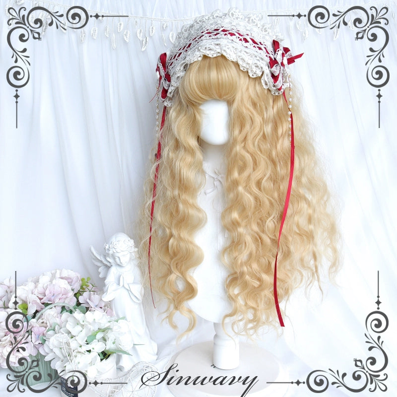 Sinwavy~Black Gold Girl~Elegant Lolita Wig Golden Long Curly Hair   