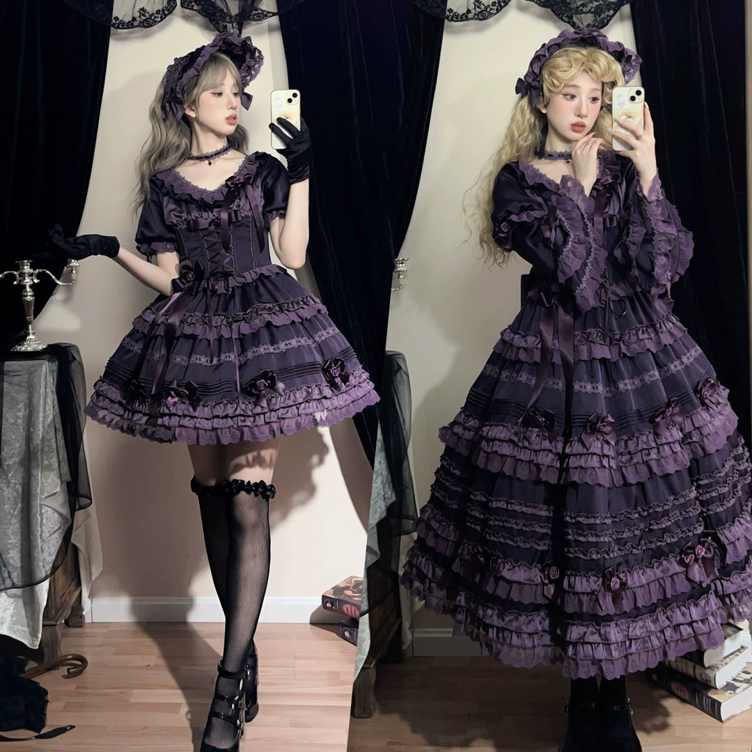 Uncle Wall Original~Stacked Black Currant~Gothic Lolita OP Dark Adjustable Lolita Dress   