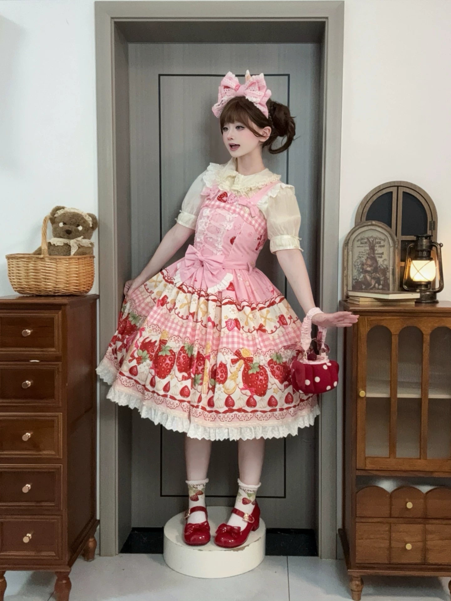 Plaid Strawberry Jam - Sweet Lolita Strawberry Printed JSK Dress 45545:852994