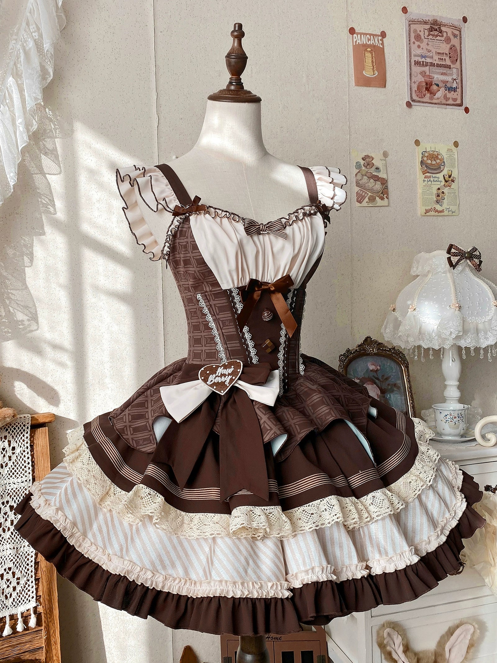 Hawthorn Berries~Thin Choco~Sweet Lolita Petite JSK Puffy Mini Dress KC (Brown / F L M S XL) 41394:695262