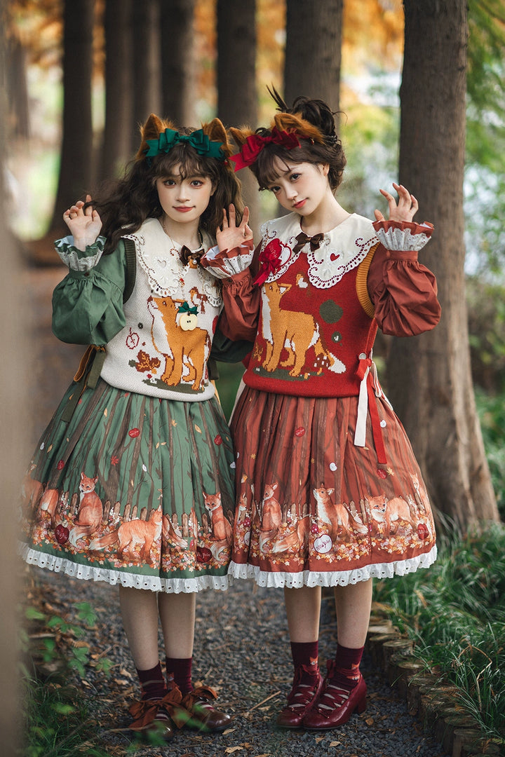 Miss Point~Fat Fox in the Forest~Kawaii Lolita Vest Customized Lolita Sweater   