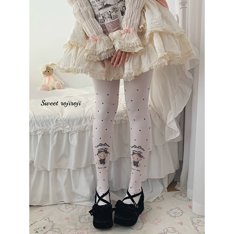 Roji Roji~Sweet Lolita Tights Velvet Print Pantyhose   