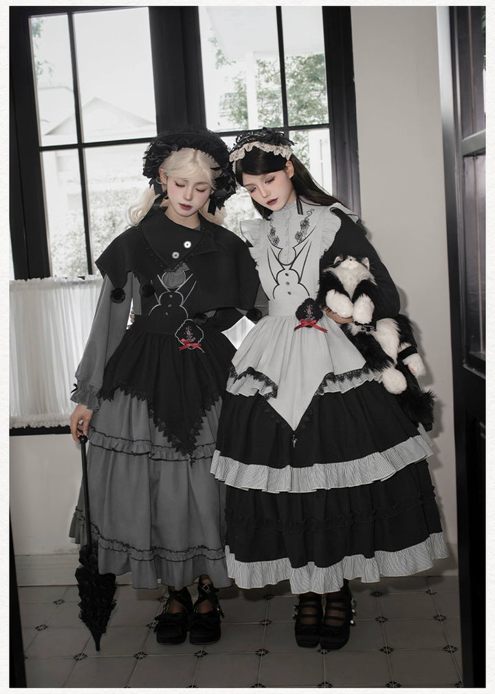 With PUJI~Castle Night~Gothic Twins Lolita OP Three-tiered Embroidery Dress