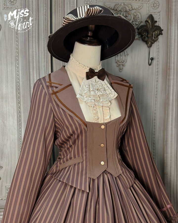 Miss Point~Classical Chocolate~Classic Lolita Jacket Elegant Striped Short Outwear (2XL L M S XL XS) 40812:676512