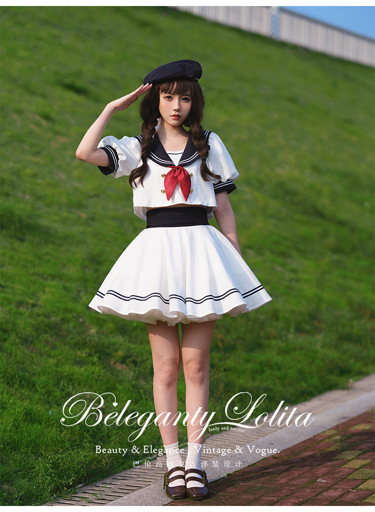 (Buyforme)Beleganty~Vintage Sailor Style Skirt Set Sea and Wind   