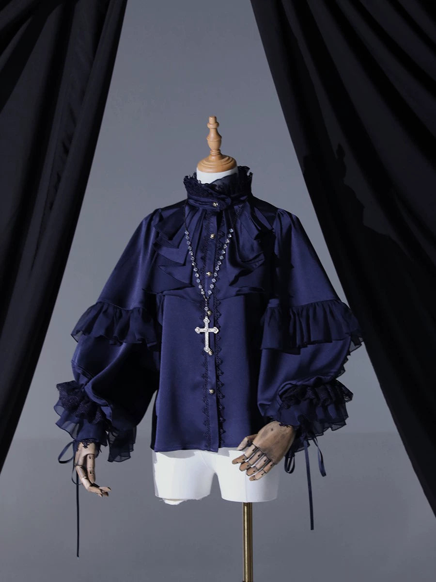 ZJstory - Dragon Bone Cemetery - Gothic Lolita Long Sleeve Blouse S Navy blue blouse