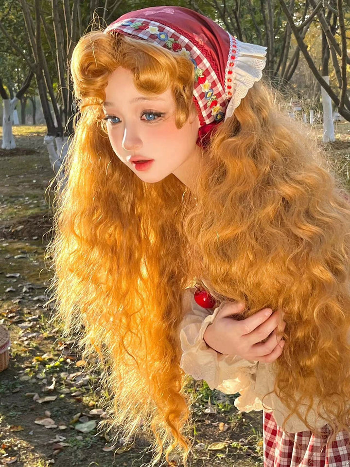 Mabuxi~Princess Diary~Golden Brown Lolita Wig Sheep Curls Long Romantic Wig 40476:670198