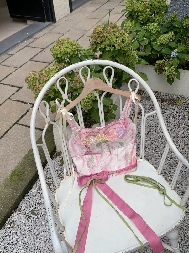 KISS Deer~Alpine Rhododendron~Sweet Lolita Skirt Set Pink Green Floral Lolita Dress XS Floral corset 