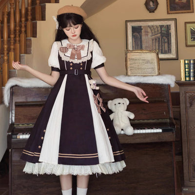 (BFM)Yueele~Plus Size Lolita OP Dress Short Sleeve Loose Brown   