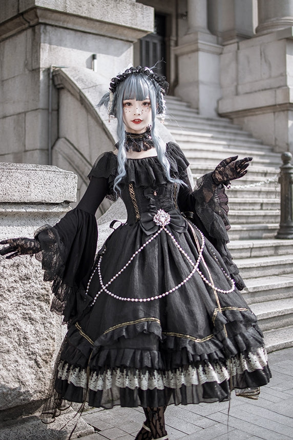 (Buyforme)Fairy Tales~Fate Quartet Bridal Lolita Gothic Accessories Blouse black free size petticoat