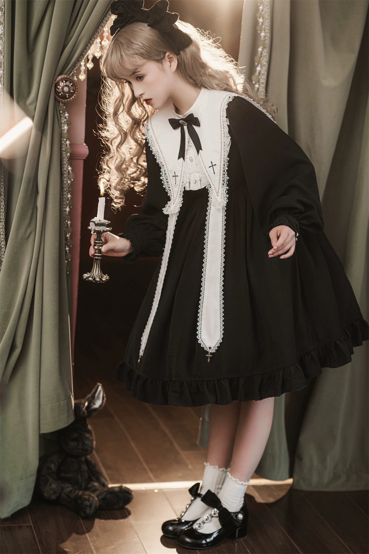 Sweet Date~Gothic Lolita Dress Black Nun OP for Halloween   